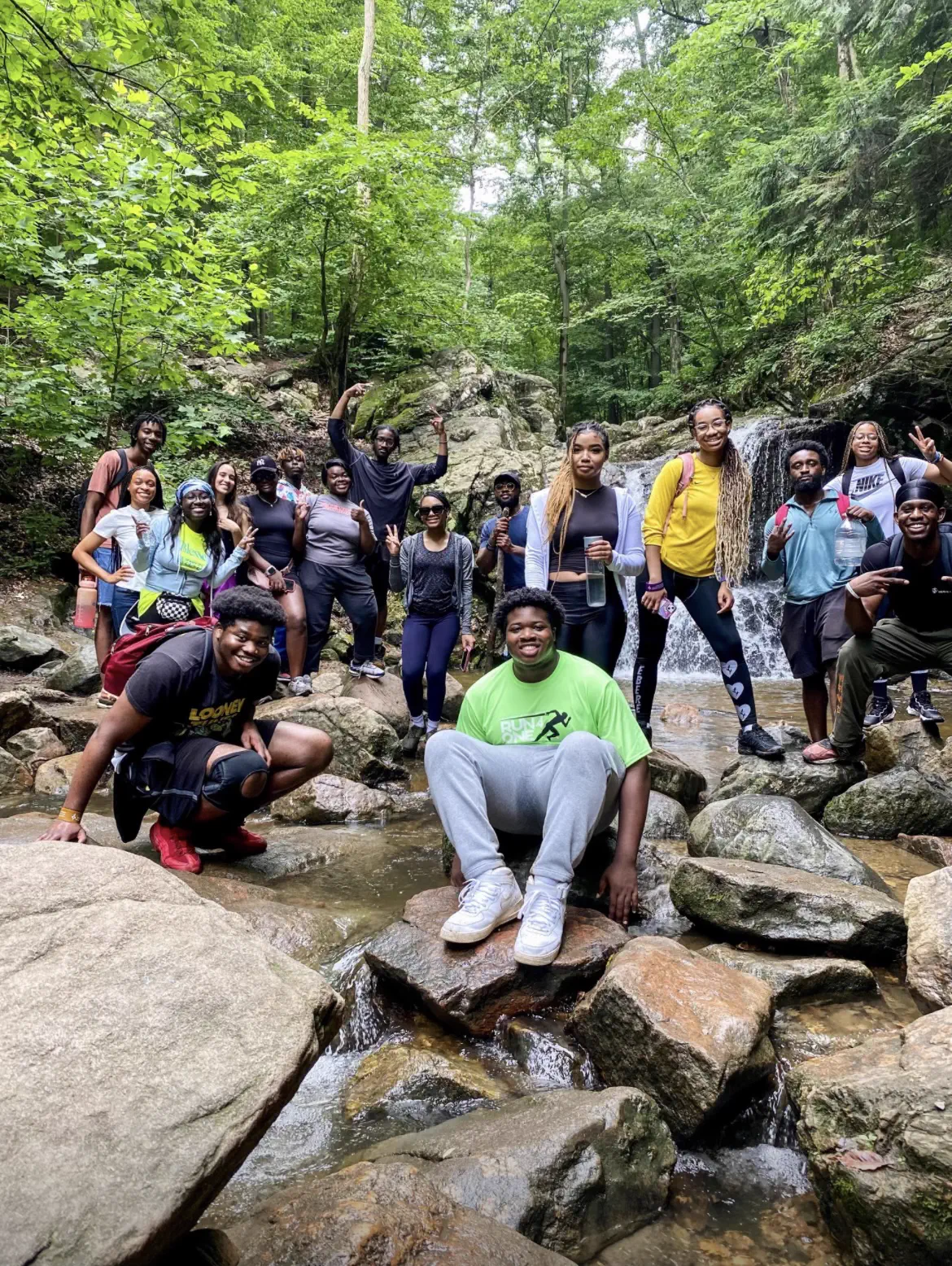Students outdoors together on a hike.